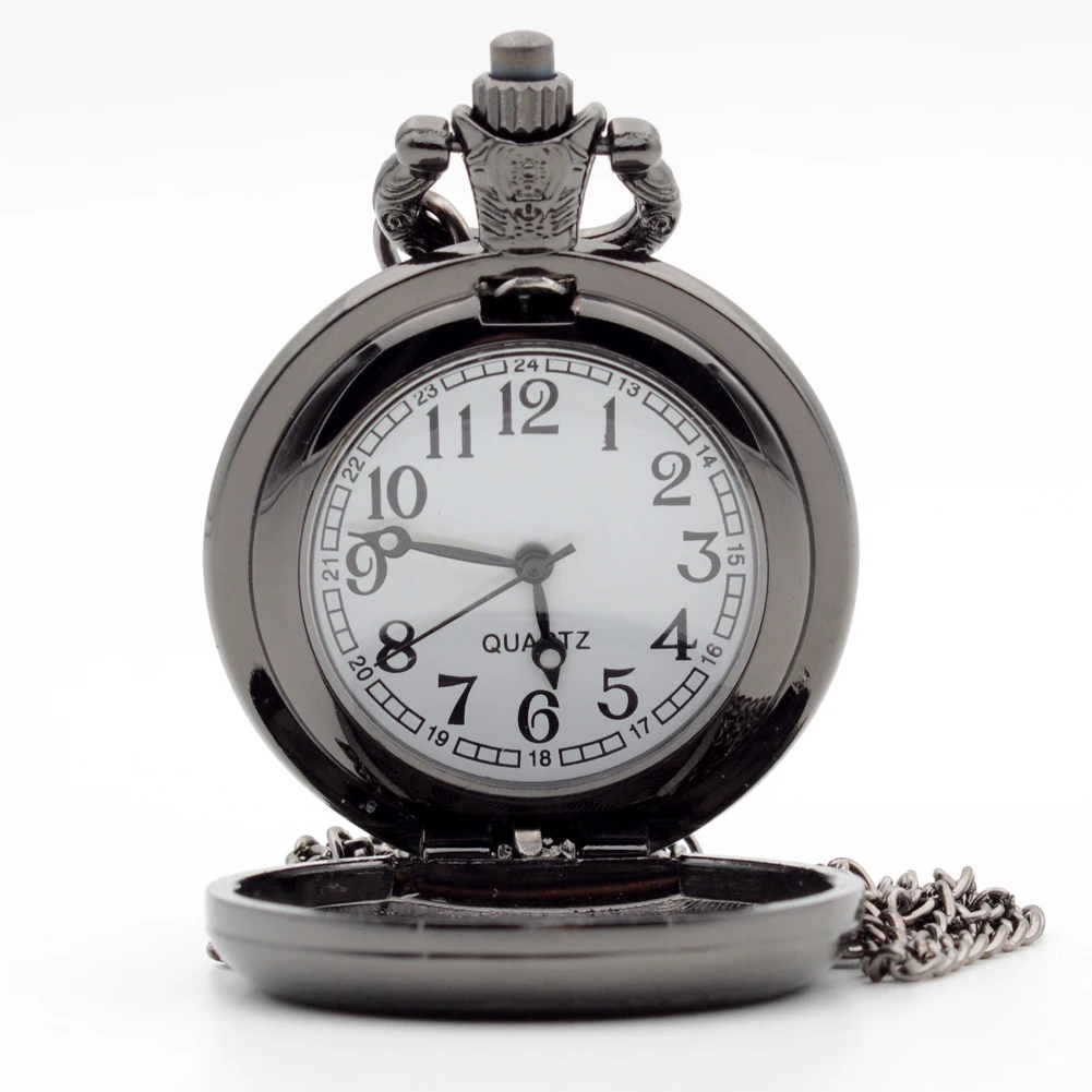 Новые поступления черные могут быть прикреплены фото стимпанк кварцевые карманные часы Аналоговые кулон ожерелье унисекс Карманные и Fob часы подарок