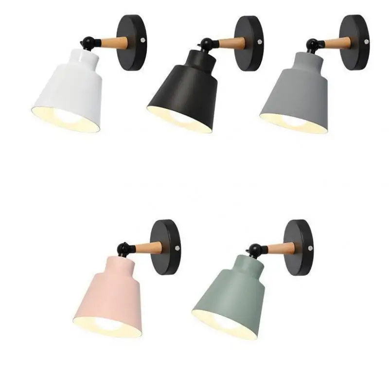 

wooden wall lights bedside wall lamp sconce modern wall light for bedroom Nordic macaroon 7 color steering head E27 85-285V