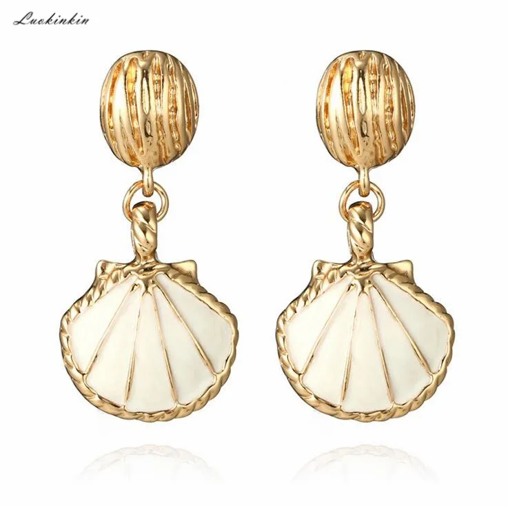 

2019 new blue&white shell golden large earrings cute fashion korean elegant earrings women accessories jewellery