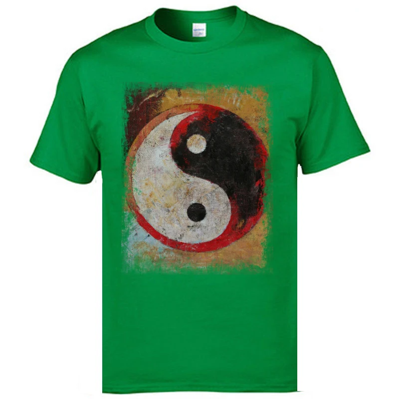 Birthday YIN YANG RED DRAGON Tops Shirts for Men New Coming Fall O-Neck Pure Cotton Short Sleeve T-shirts Design Tops Shirts YIN YANG RED DRAGON green
