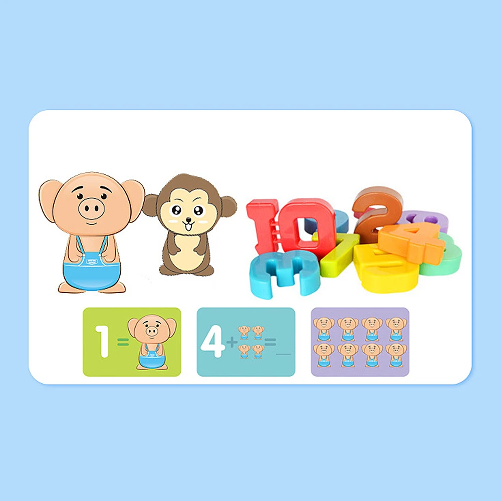 Math Match Game Board Toys Monkey Cat Match Balancing Scale Number Balance Game Kids Educational Toy to Learn add and subtract