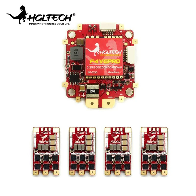 

HGLRC F4 V6 PRO Flight Controller 5.8G 48CH VTX + 4 PCS for T-Rex 35AMP BLHeli_32 3-6S ESC for RC FPV Racing Drone Spare Parts