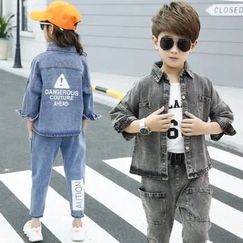 

2020 Autumn Kids Clothes Set 2pcs Kids Tracksuit For Girls Teens Suit Toddler Boys Clothing Sets Denim Jackets + Jeans 10 12 14