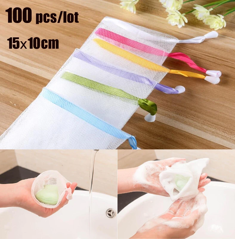 100 pcs/lot Wholesale Hanging Nylon Soap Mesh Bag Mesh Net for Foaming