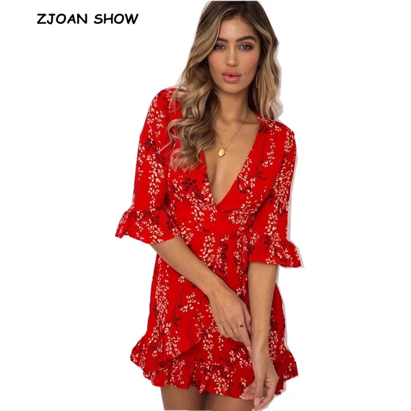 red deep v neck dress