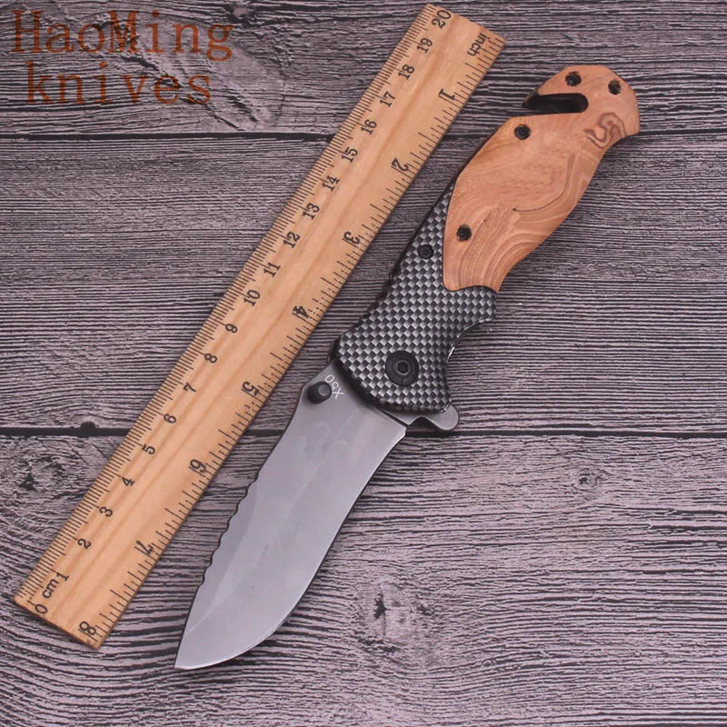 

Rescue folding knives 440C steel outdoor survival camping tactical hunting mini wooden handle cutter portable pocket Knife tools