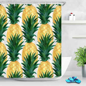 

LB Watercolor Pineapples Fashion White Shower Curtains Liner Tropical Fruit Waterproof Custom Bathroom Fabric For Bathtub Decor