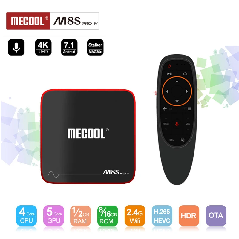 MECOOL M8S PRO W 2 4G голос Управление Декодер каналов кабельного телевидения Amlogic S905W