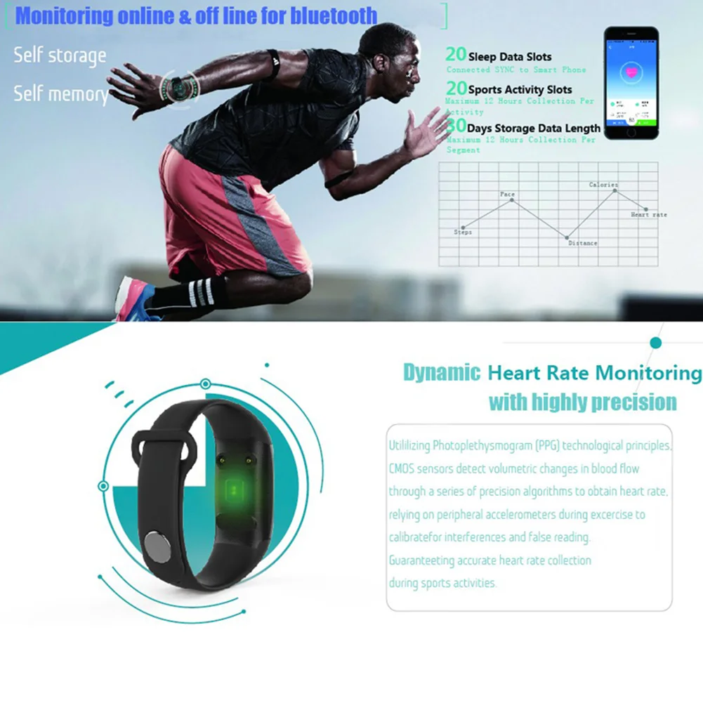 JW018 BT4.0 Smart Band Bracelet Heart Rate Monitor Activity Fitness Tracker Wris