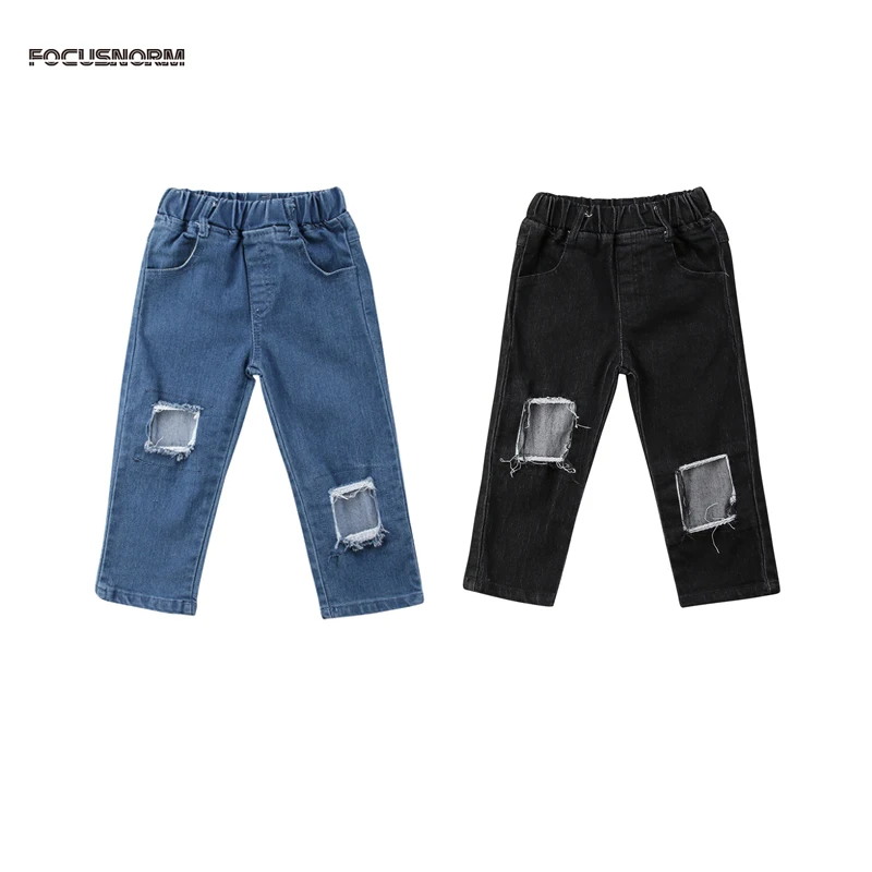 

Toddler Baby Girls Summer Fashion Casual Denim Solid Hole Elastic Waist High Waist Pants 2 Style Outfit 2-7Y