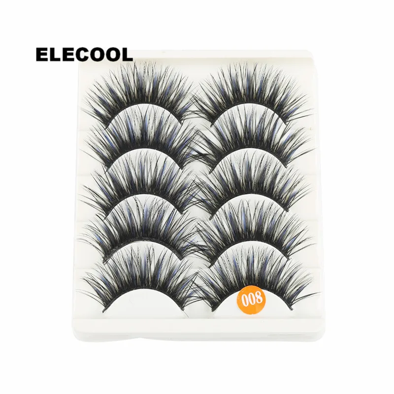 5 пар синие и черные длинные толстые перекрестные накладные ресницы ELECOOL для