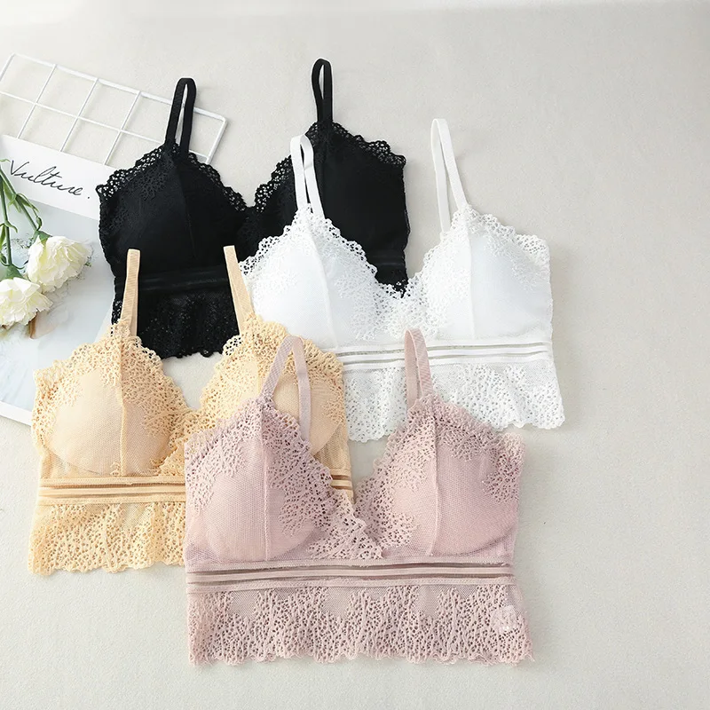 Sexy Women Lace V Neck Padded Lingerie Underwear Bralette Bra Crop Top Cami  Tank 