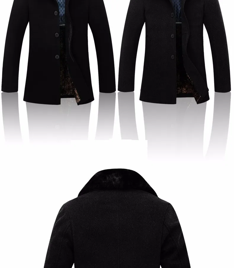 Для мужчин повседневное Slim Fit зимнее теплое пальто s бушлат манто Homme Мех животных шерстяное пальто 2019 новый дизайн куртки