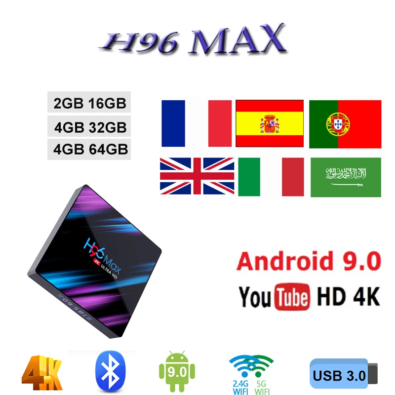 

H96 MAX 9.0 Android TV Box Google Voice Assistant Netflix Youtube H96 RK3318 Android box smart tv H.265 Media player