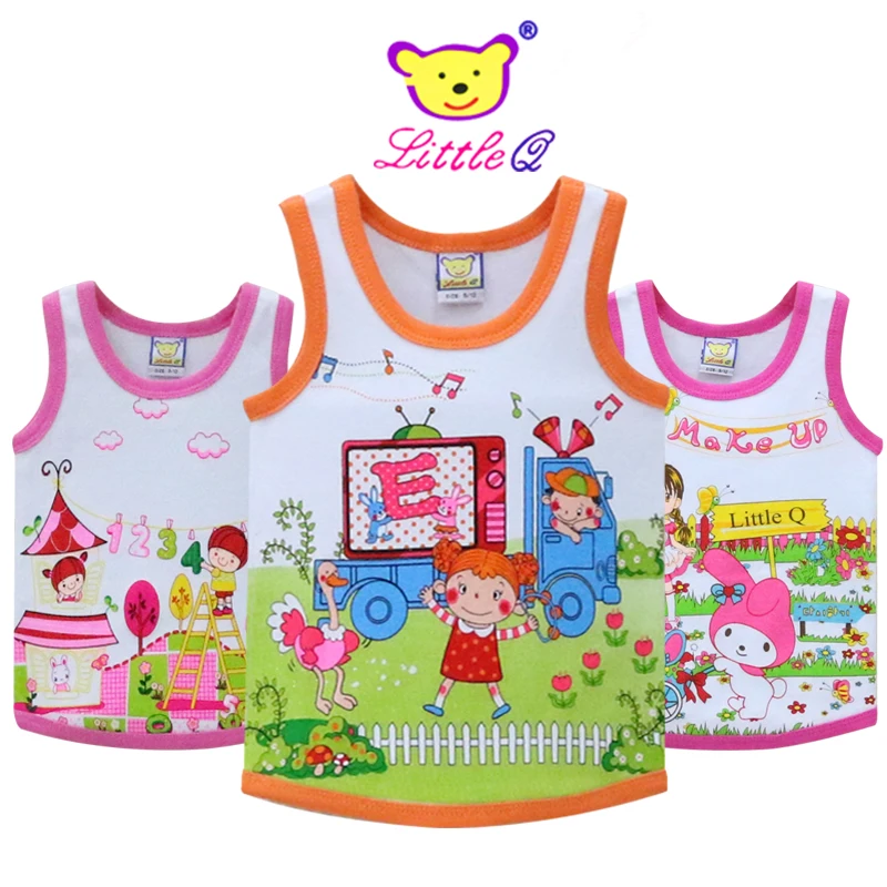 

Children Tops for 2-4 years old baby 100% Cotton Little Q Sleeveless 3 Pieces/lot Shirts 2019 Boys and Girls Clothing
