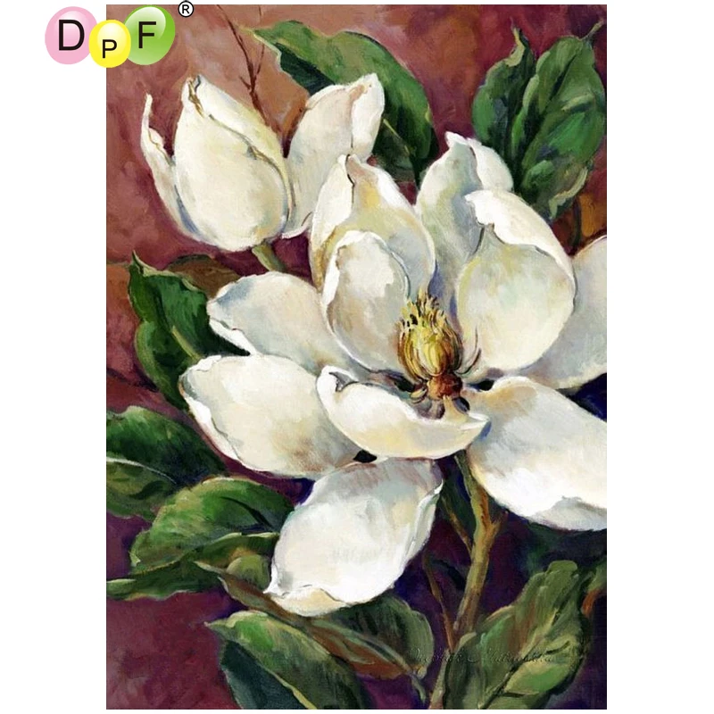 DPF DIY White flowers 5D needlework diamond mosaic kit square home decor embroidery crafts painting cross stitch | Дом и сад