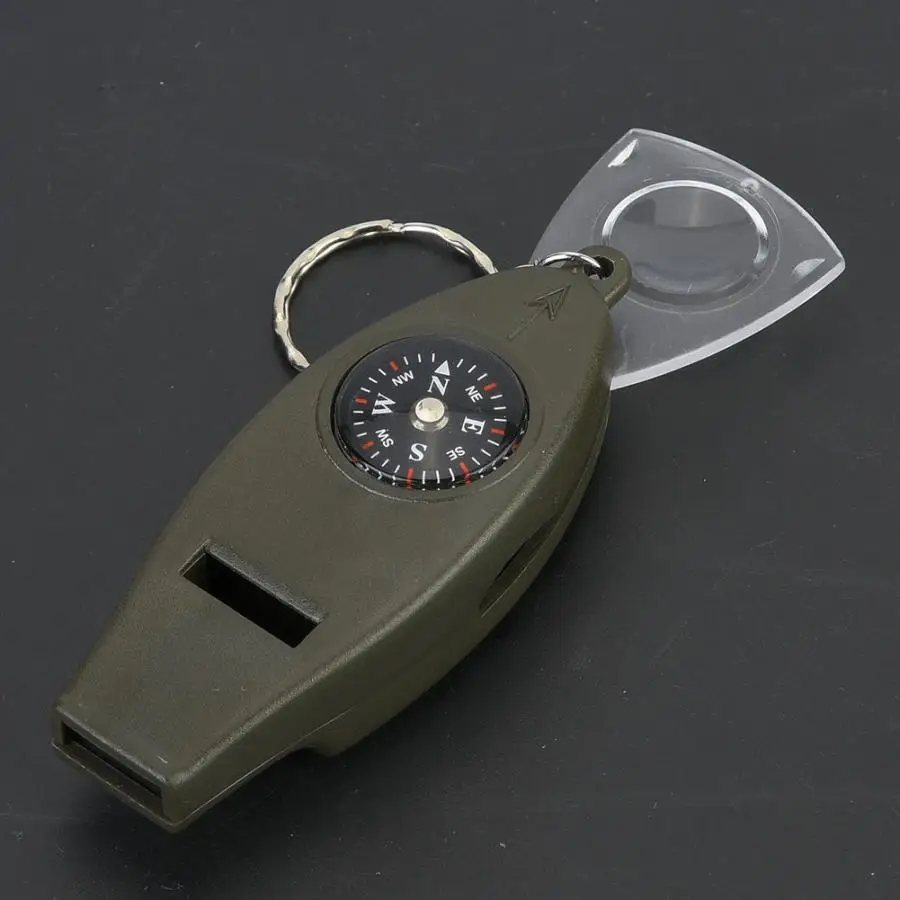 4 в 1 свисток портативный многофункциональный свисток с Лупа с компасом термометр Открытый аварийный свисток безопасности выживания