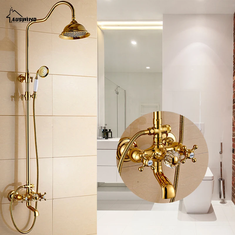 Us 144 3 22 Off Antique Gold Br Faucet Bathroom Shower Suit European Rain Head Retro Wall Mounted Set With Complete Accessories In Basin Us 144 3 22 Off Antique Gold Br Faucet Bathroom Shower Suit European Rain Head Retro Wall Mounted Set With Complete Accessories In Basin
