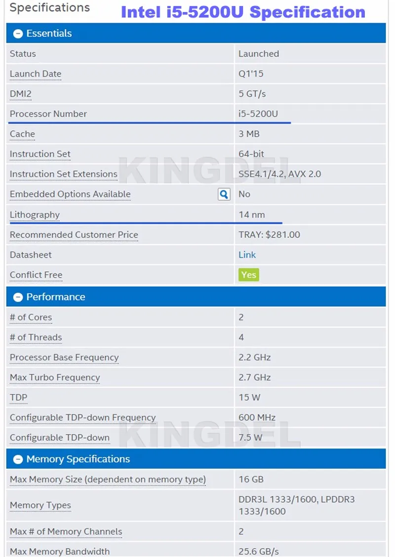 i5-5200U specification-1