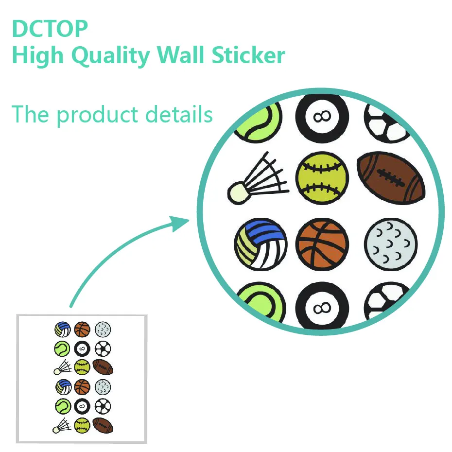 Creative Ball Sport Wall Stickers Cartoon Basketball Football Badminton DIY Vinyls Decals Home Decor for Kids Nursery Room Mural (1)