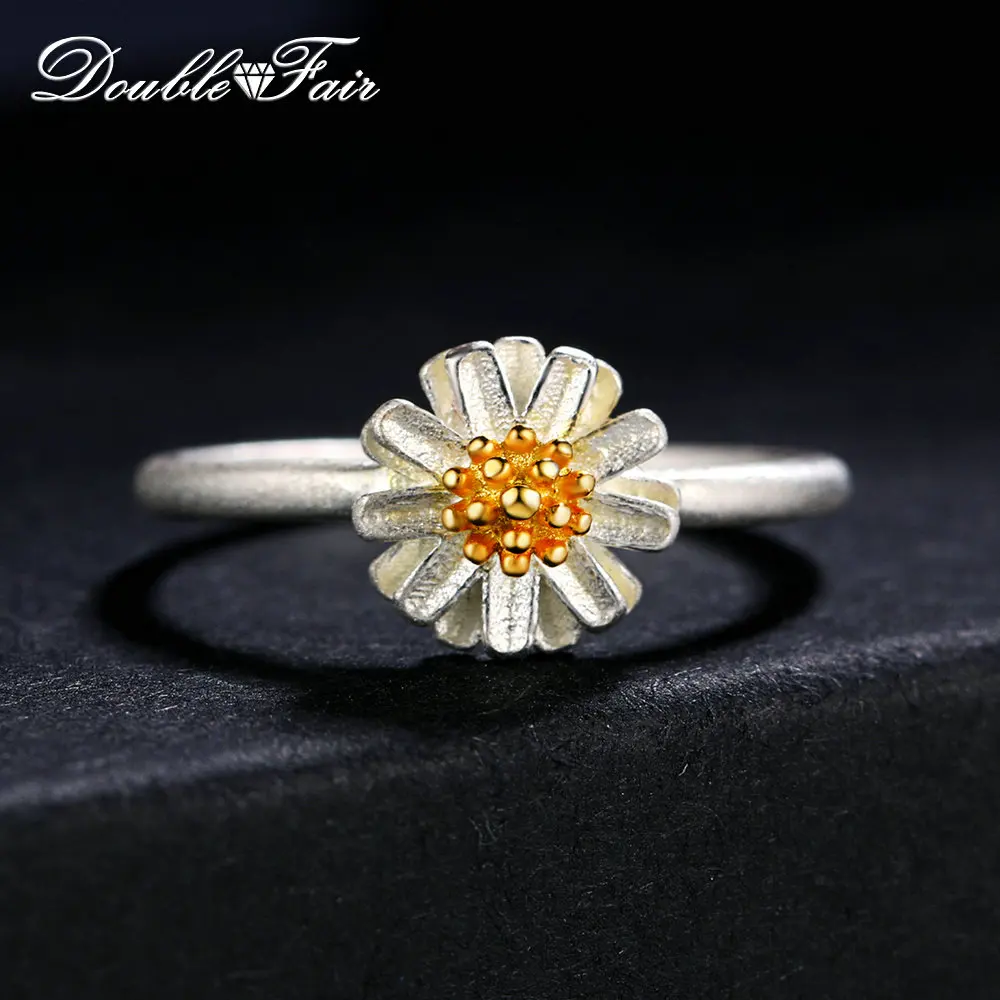 Double Fair Wiredrawing Flower Design 100% 925 Sterling Silver Rings S925 Adjustable Ring For Women Anniversary Party DFRY007