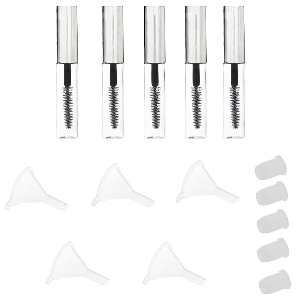 5pcs/Set Refillable Mascara Eyelash Cream Container Tubes Vials, With Funnels, Wand and Cap, Portable Makeup Bottles 4ML