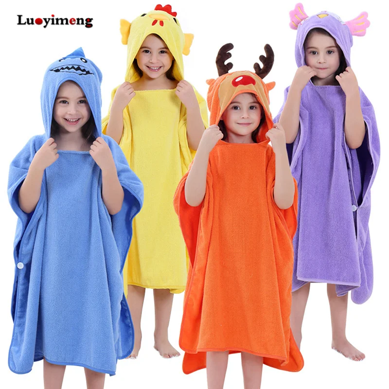 Children's Cartoon Poncho Towel Beach Cloak Towels Baby Kids Cotton Bathrobes Sunscreen Bathing Suit Girls Boys Bath Robe Child