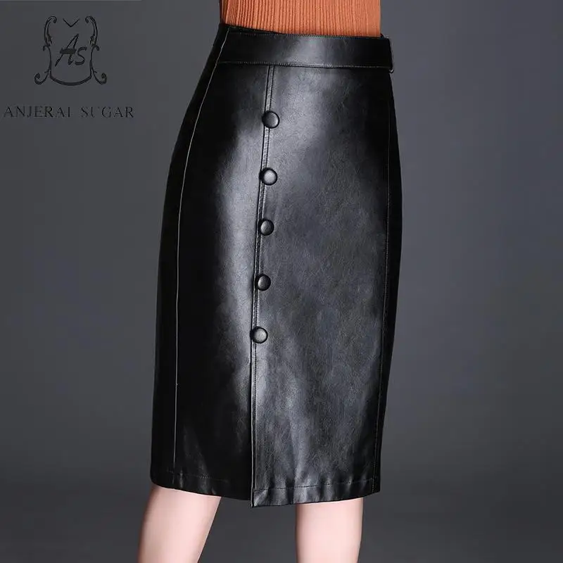 Cadera Cuero Faux Formal Paquetes Single Negro breasted Femenina De Ol Oficina Alta Pu Mujeres Otoño Falda Invierno Cintura xnPvZ