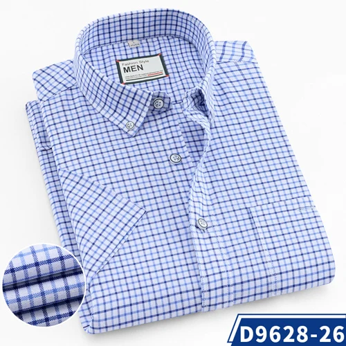 Мужская Стандартная рубашка с коротким рукавом и карманом из Оксфордского хлопка Тонкая Повседневная полосатая/клетчатая рубашка с отложным воротником - Цвет: D9628-26