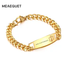 Meaeguet заказной Выгравированный медицинский алерт ID браслет унисекс золотого цвета из нержавеющей стали персональная информация браслет-цепочка