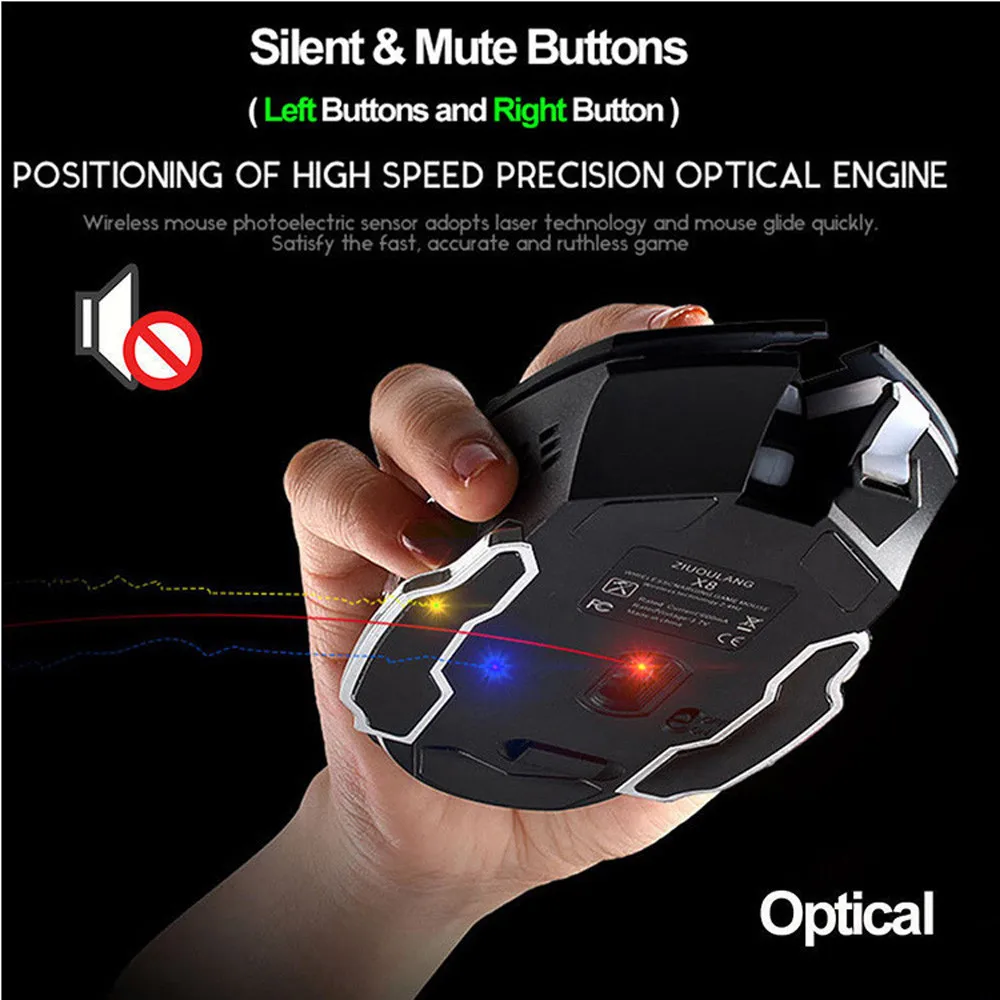 

Hot Rechargeable X8 Wireless Silent LED Backlit USB Optical Ergonomic Gaming Mouse PC Computer Mouse For imac pro macbook laptop