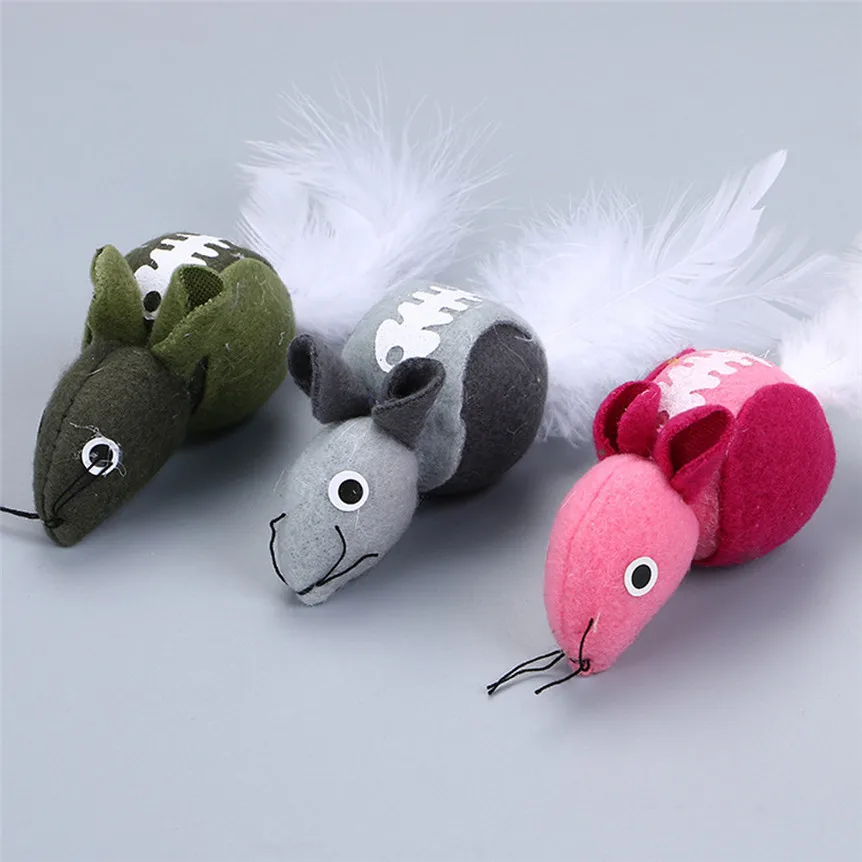 Cat Toys Play Chewing Plush Toy Cute Feather Mouse Pet Chew Toy With Catnip Cat Clean Teeth