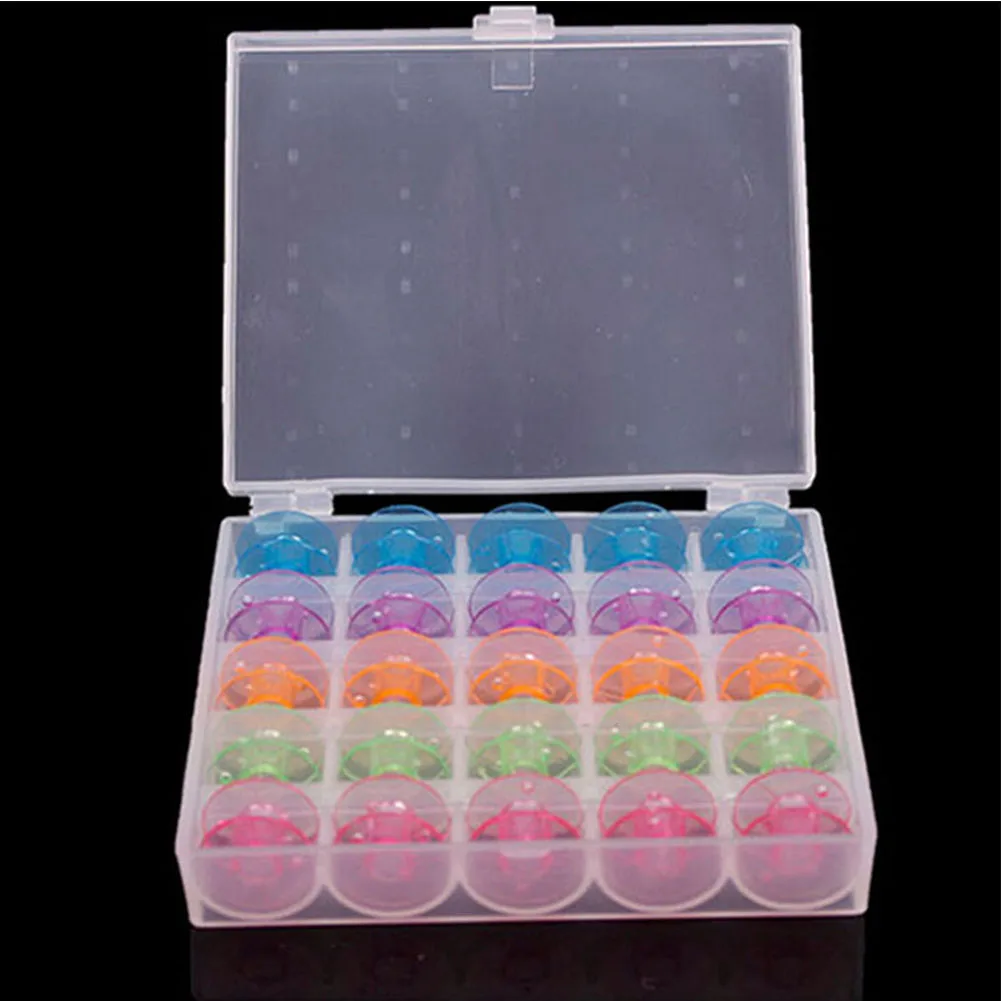 Новое поступление практичная пластиковая коробка разматывателя с 25 красочными пустыми катушками для катушки для швейных машин коробка для хранения оптом