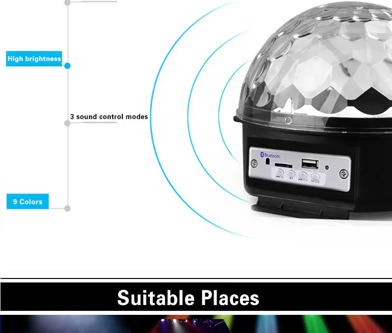 9 цветов светодиодный светильник для дискотеки с MP3-плеером Bluetooth динамик диско шар лазерный вечерние светильник s 18 Вт DJ сценический светильник Lumiere звуковой светильник s