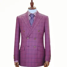 Сшитый на заказ пиджак с двойным бортом, свадебные костюмы для мужчин, мужской блейзер с широким пиком на заказ