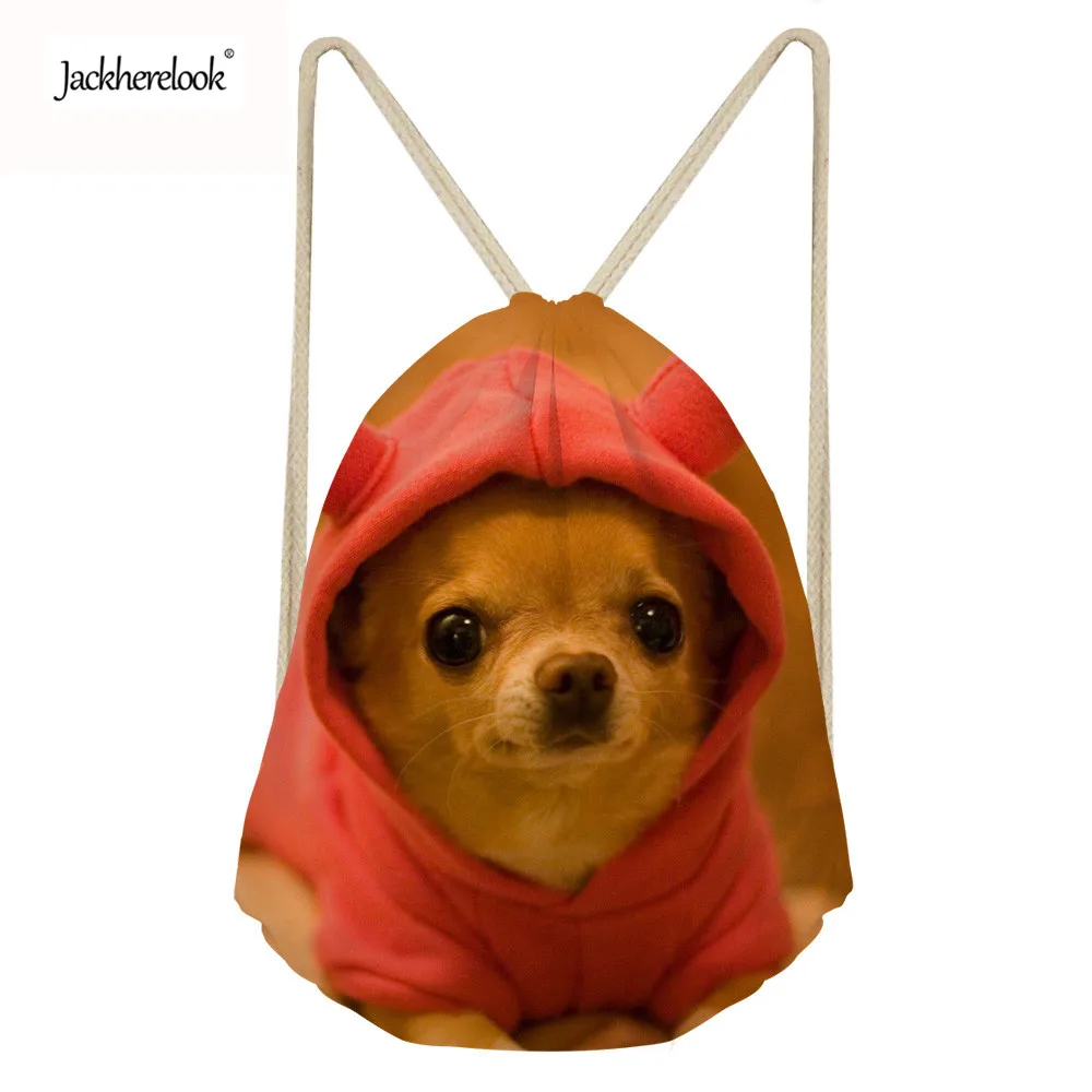 Jackherelook Drawstring Bag for Girls Travel Storage Package Cute Chihuahua Dog School Backpacks Children Birthday Party
