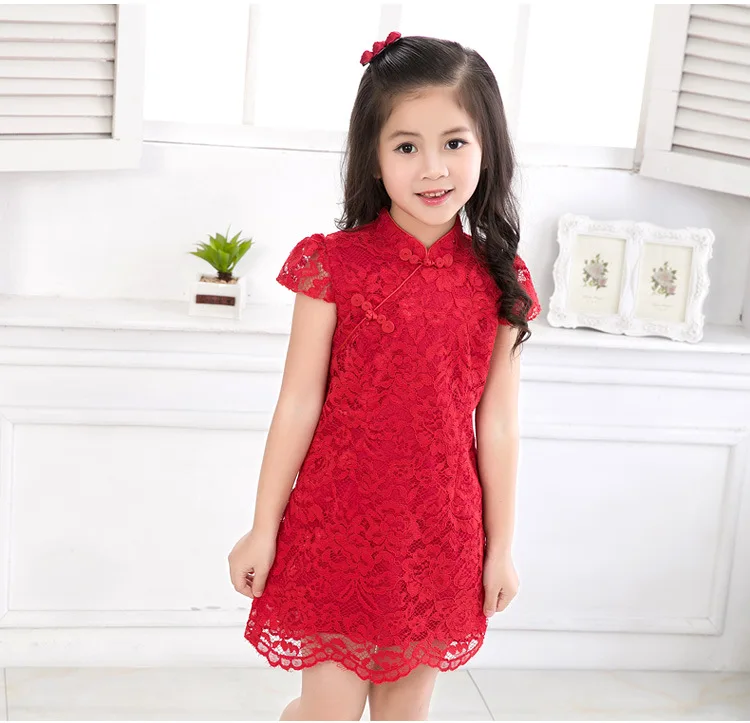 

2019 Chinese qipao style little princess baby gift lace girl kid Cheongsam
