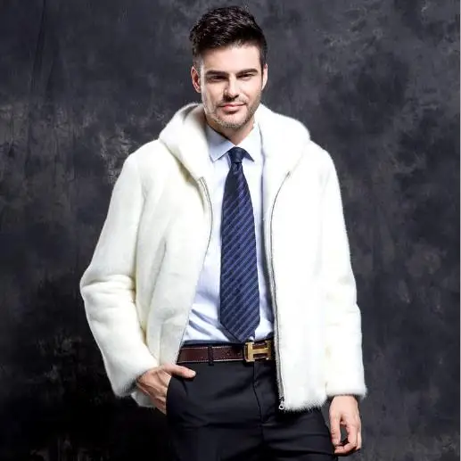 

Clobee Men Coats 2019 Men's Oversized Winter Faux Fur Jacket Long-sleeved White Rabbit Fur Vintage Hooded Zipper Overcoats J75