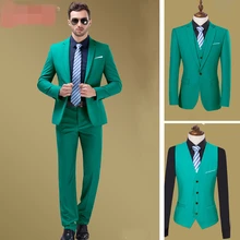 Custom Made Green Wedding Prom Tuxedos 3 Pieces Slim Fit Formal Business Men Suits Groom Wear