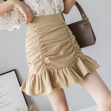 Новые летние женские плиссированные юбки, модные, обтягивающие, корейский Уайлд Высокая талия мыть складки рюшами юбка Для женщин