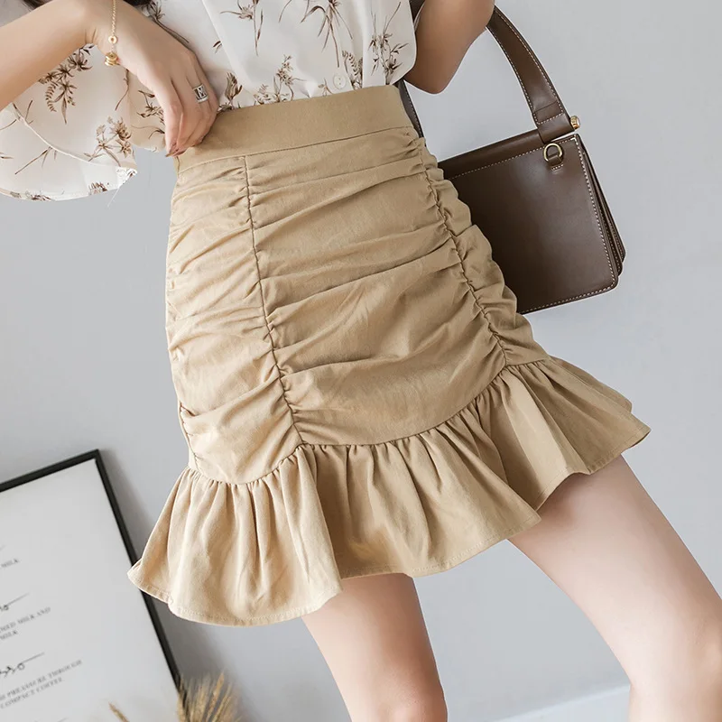 

2019 Summer New Pleated Skirt Women's Fashion Slim Korean The Wild High Waist Washed Folds Ruffle Skirt Women Free Shipping
