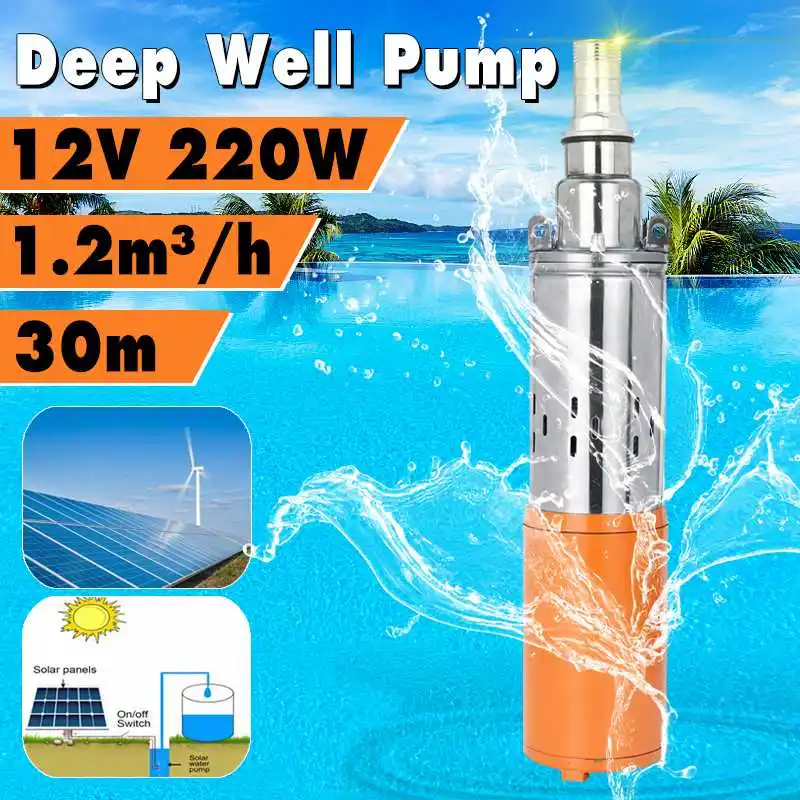 

12V Max Lift 30m Solar Water Pump 1200L/h Deep Well Pump DC Screw Submersible Pump Irrigation Garden Home Agricultural