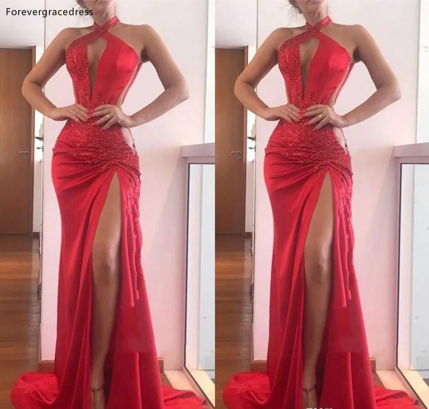 

Sexy Long Evening Dresses 2019 Cheap High Thigh Split Formal Women Holiday Wear Celebrity Party Gowns Plus Size Custom Made