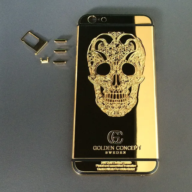 For iPhone 6S Plus 5.5" 24K Gold/Black Engraved SKULL Golden Concept Back Cover Rear Housing