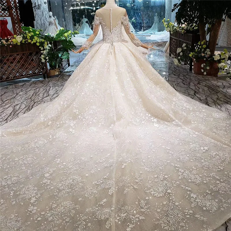 Последние Роскошные с круглым вырезом винтажные Свадебные платья Длинные рукава цветы ручной работы кружевные платья невесты настоящая фотография на заказ