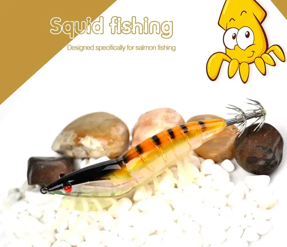 Description Picture 2 of itemFTK 15g 20g Luminous Squid Jig Sea Fishing Lure Wood Shrimp 3D Eyes Squid Hook Hard Artificial Baits Soft Feet Fishing
