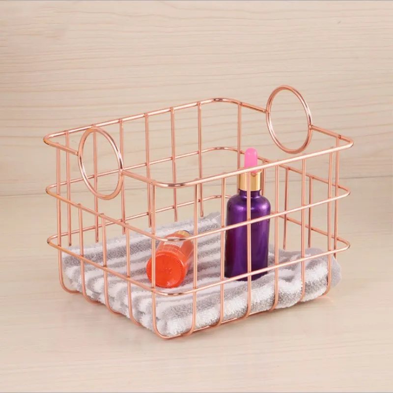 

Nordic Style Wrought Iron Storage Basket Storage Box Home Desktop Finishing Bathroom Sundries Storage Basket Rack