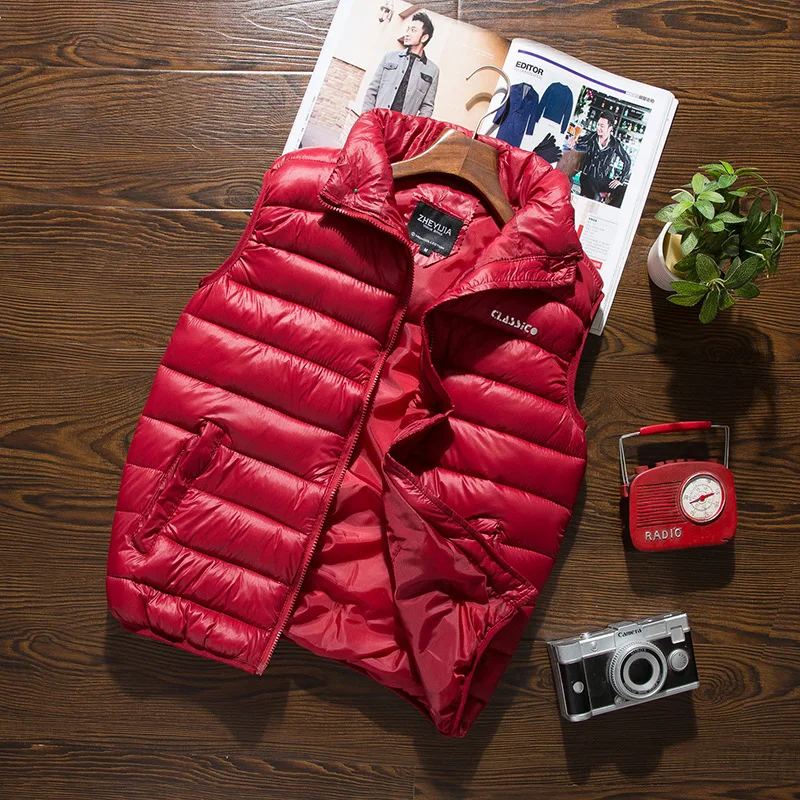 

YuWaiJiaRen 2018 New Spring Winter Men's Vest Warm Ultralight Down Jackets Vests Solid Thin Male Lightweight Coats 6XL