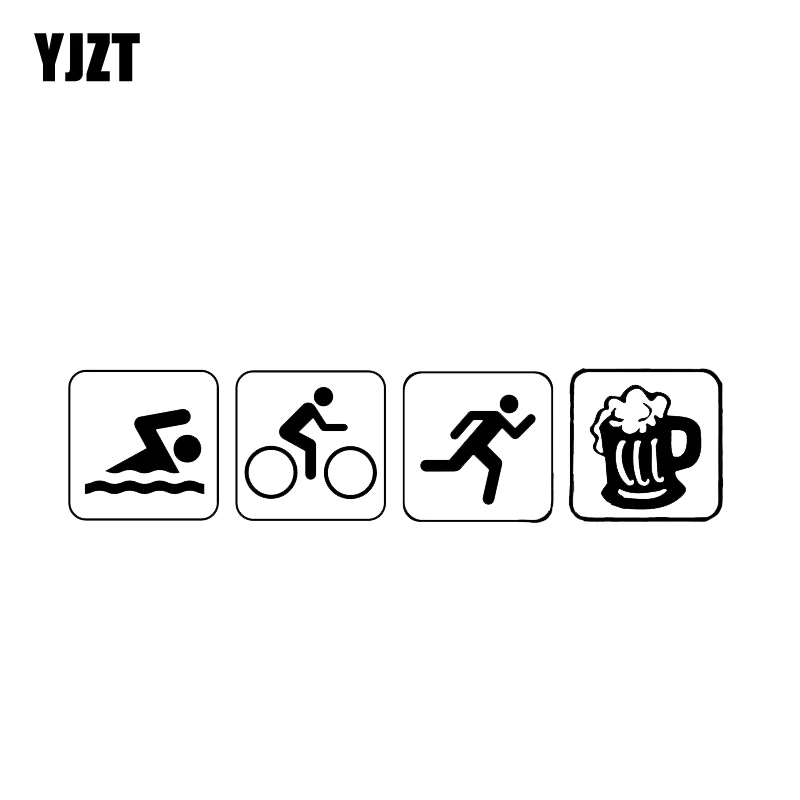 YJZT 17.7*4.2CM Funny Bumper Sticker Triathlon Swim Bike Run And Beer Car Sticker Vinyl Silhouette C12-0661