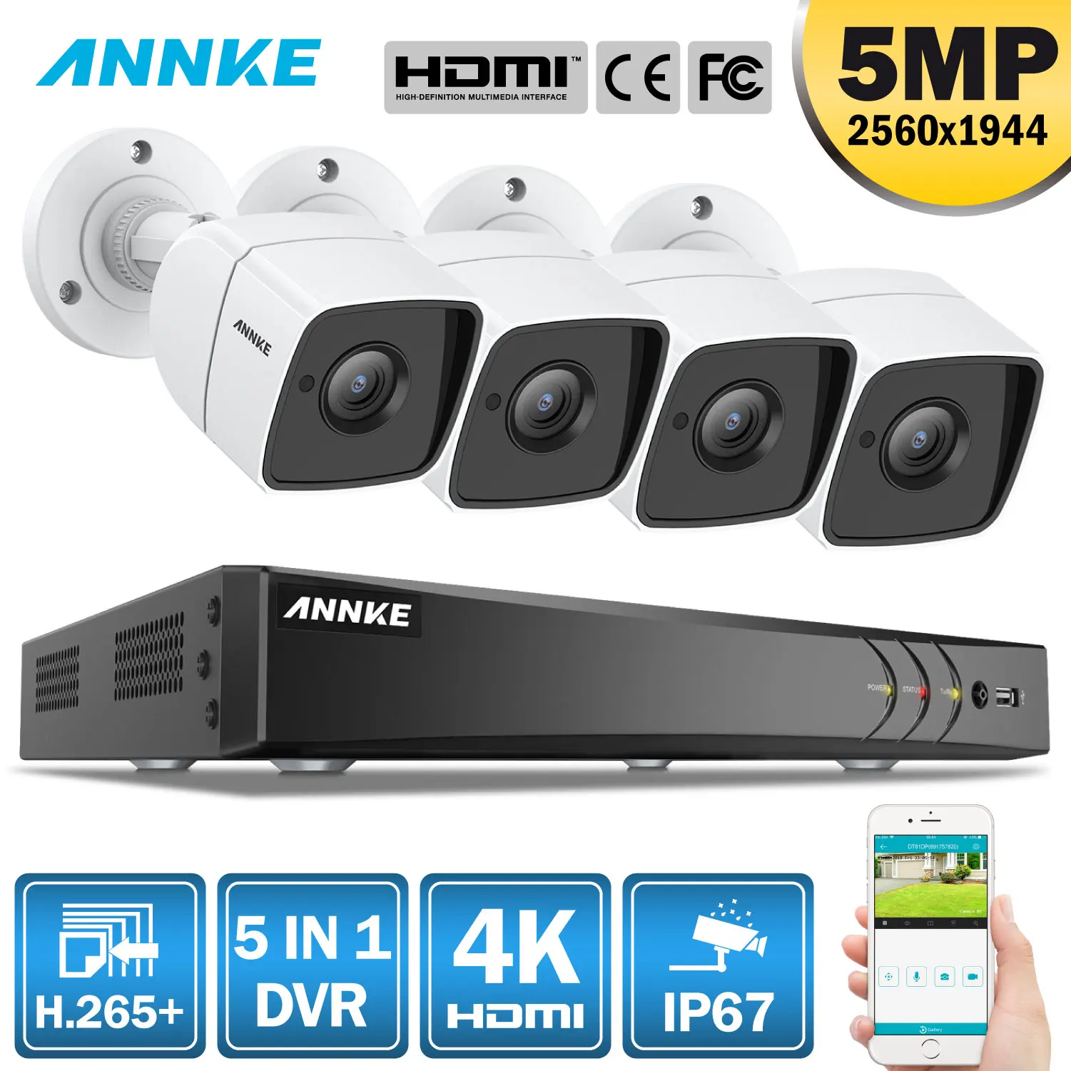 

ANNKE RU Sale 8CH 5MP Ultra HD Video Security System 5IN1 H.265+ 4K DVR With 4PCS 5MP TVI Weatherproof White Surveillance CCTV